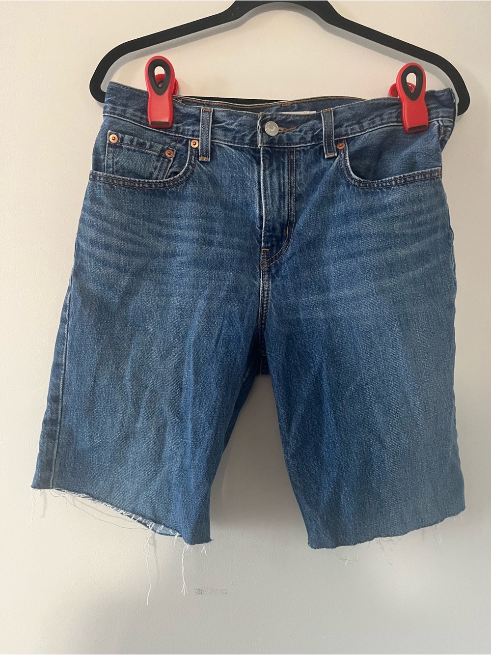 Levi's Low Pro Straight Bermuda Denim Shorts Womens 28 Western Raw Hem